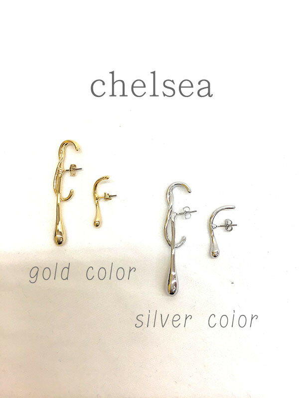 【メール便送料無料！】変形しずく アシンメトリー ピアス ゴールド シルバー