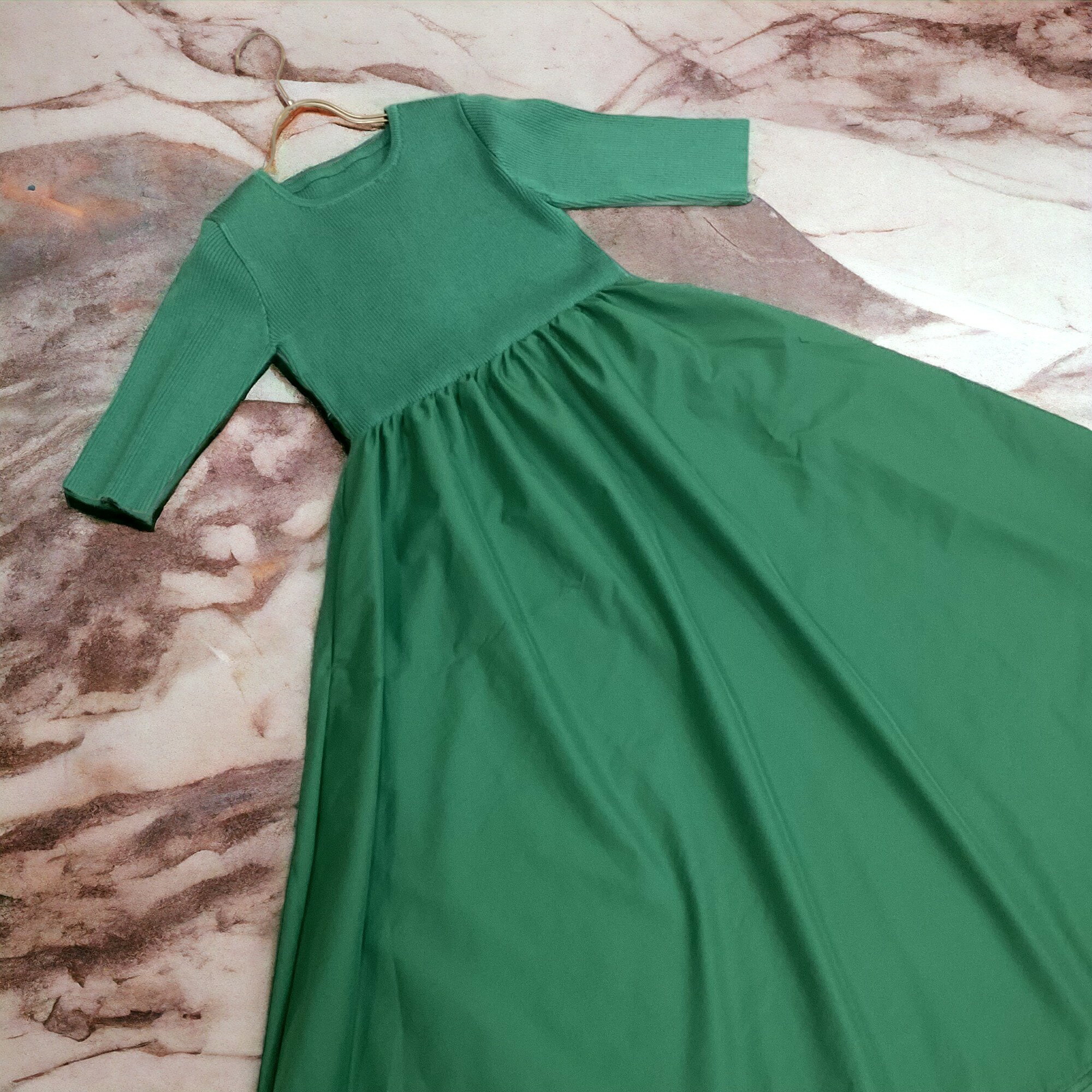 ライトツイル切替ワンピース　bequadro　FREE　フリーサイズ　ブラック　グレー　グリーン