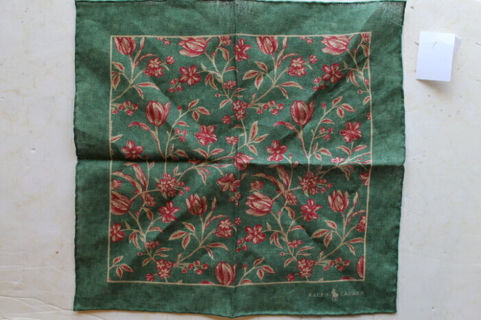 RALPH LAUREN(ラルフローレン)FLOWER HANDKERCHIEF HAND MADE ITALY(フラワー柄 ハンカチ リネン生地 イタリアハンドメイド)【日本未発売モデル】男女兼用 あす楽対応