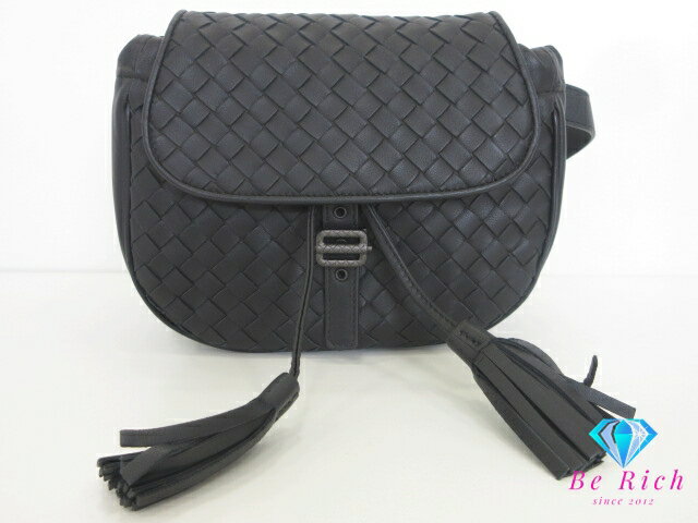 美品 ボッテガ ヴェネタ BOTTEGA VENETA イントレチャート ウエスト ポーチ ブラック 黒 レザー ロゴ ボディバッグ ポーチ 鞄 【中古】【送料無料】 bk10342