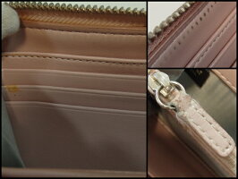 コーチ☆COACH☆シグネチャー☆パヴェ☆ハート☆チャーム☆アコーディオンジップアラウンド☆46408☆ラウンドファスナー☆長財布☆ライトカーキ×ピンク☆キャンバス×レザー☆札入れ☆小銭入れ☆ウォレット☆財布☆レディース【中古】bs1189