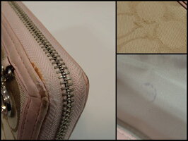 コーチ☆COACH☆シグネチャー☆パヴェ☆ハート☆チャーム☆アコーディオンジップアラウンド☆46408☆ラウンドファスナー☆長財布☆ライトカーキ×ピンク☆キャンバス×レザー☆札入れ☆小銭入れ☆ウォレット☆財布☆レディース【中古】bs1189