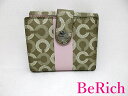 コーチ COACH Wホック 二つ折り財布 ヘリテージ ドッテッド オプアート シグネチャー ベージュ ピンク ロゴ コンパクト ミニ ウォレット 【中古】【送...