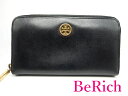 トリーバーチ TORY BURCH ラウンドファスナー 長財布 黒 ブラック レザー ロゴ 二つ折り財布 ロング ウォレット 【中古】【送料無料】 bs3017