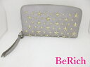 美品 ジミーチュウ ラウンドファスナー 長財布 フィリパ FILLPA スタッズ レザー ライトカーキ ゴールド JIMMY CHOO 【中古】【送料無料】 b...