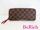 ルイ ヴィトン LOUIS VUITTON ラウンドファスナー 長財布 ダミエ ポルト フォイユ クレマンス N60534 エベヌ スリーズ レッド ロゴ 二つ折り財布 ロング ウォレット 【中古】【送料無料】 bs3400
