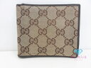 グッチ GUCCI 財布 二つ折り財布 04862 GG ベージュ ブラウン 茶 キャンバス レザー ロゴ 札入れ 小銭入れ コンパクト ウォレット メンズ 紳士 レディース 【中古】【送料無料】bs4010
