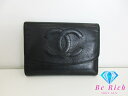 シャネル CHANEL 三つ折り財布 ブラック 黒 ココマーク キャビアスキン レザー CC ロゴ 二つ折り財布 コンパクト ウォレット 【中古】【送料無料】 bs3587(4)