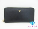 トリーバーチ TORY BURCH ラウンドファスナー 長財布 黒 ブラック レザー ロゴ 二つ折り財布 ロング ウォレット 【中古】【送料無料】 bs3680