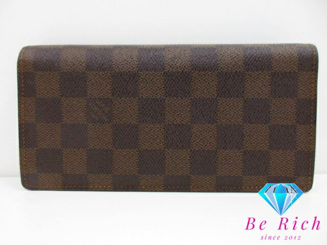 ルイ ヴィトン LOUIS VUITTON メンズ 二つ折り財布 長財布 ダミエ ポルト フォイユ ブラザ N60017 エベヌ ブラウン 茶 LV ロゴ ロング ウォレット 【中古】【送料無料】 bs3914