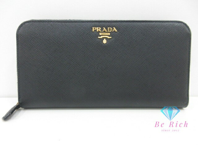 プラダ PRADA ラウンド ファスナー 長財布 1ML506 サフィアーノ レザー 黒 ブラック ロゴ 二つ折り財布 ロング ウォレット 【中古】【送料無料】bs4069