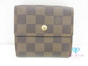 ルイ ヴィトン LOUIS VUITTON Wホック 二つ折り財布 N61652 ダミエ ポルト モネ ビエ カルト クレディ エベヌ 茶 PVC レザー LV ロゴ コンパクト ウォレット 【中古】【送料無料】 bs4090