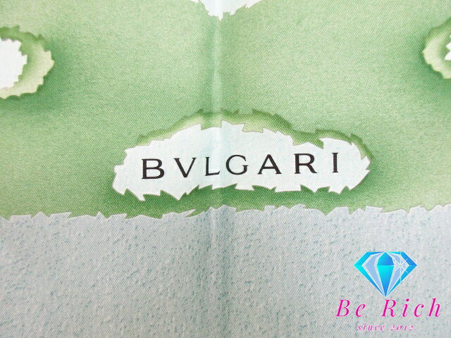 ブルガリ BVLGARI ツリー柄 スカーフ グリーン 緑 マルチカラー ロゴ シルク 絹 大...
