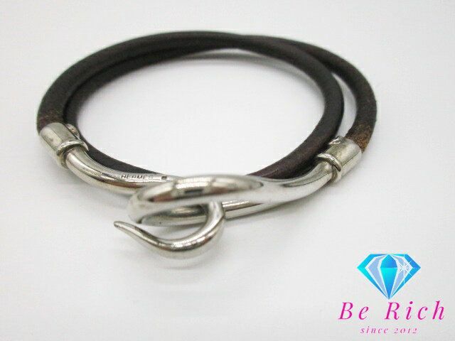 エルメス HERMES ジャンボ ブレス シルバー 茶 ブラウン ブレスレット レザー メタル ロゴ ジュエリー アクセサリー 【中古】【送料無料】 ba2454