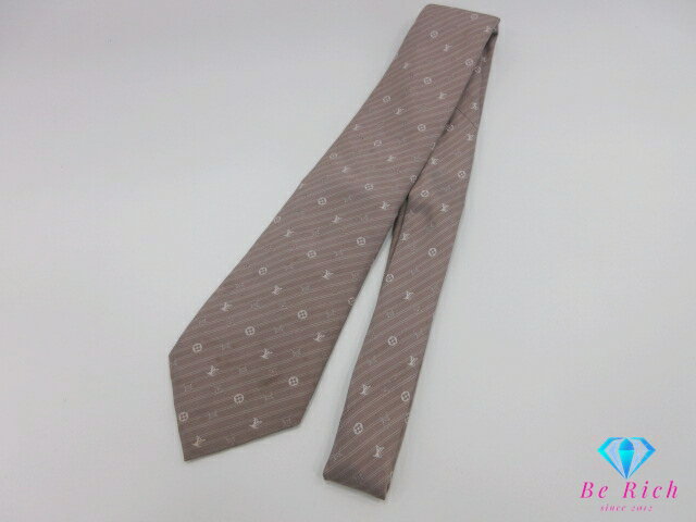 ルイ ヴィトン LOUIS VUITTON ネクタイモノグラム柄 グレージュ シルク 絹 ロゴ 総柄 ビジネス スーツ 小物 【中古】【送料無料】 bh2645