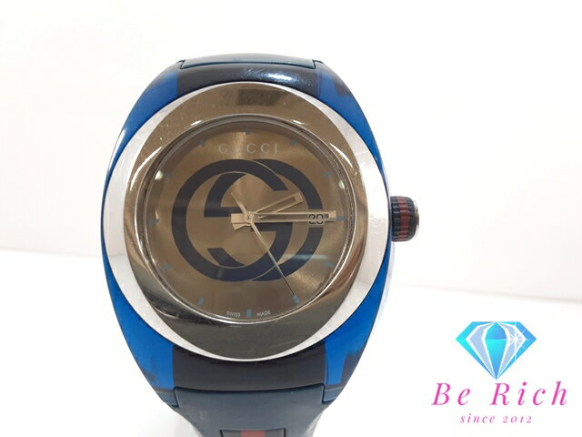 グッチ GUCCI SYNC メンズ 腕時計 デイト 137.1 YA137104A シルバー ブルー SS ラバー ブレス シェリー アナログ クォーツ QZ ウォッチ 【中古】【送料無料】 bt2942