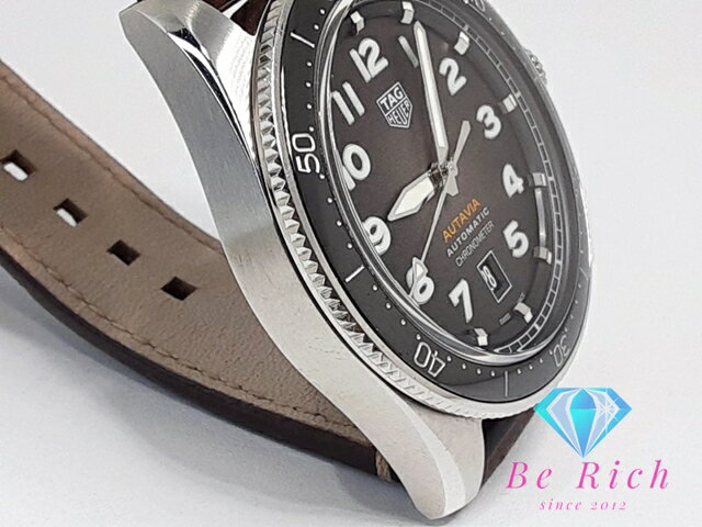 タグホイヤー TAG HEUER オータヴィア 自動巻き メンズ 腕時計 デイト WBE5114.FC8266 ブラウン スモーク 茶 SS レザー ブレス ロゴ アナログ AT オートマ ウォッチ AUTAVIA 【中古】【送料無料】 bt2967