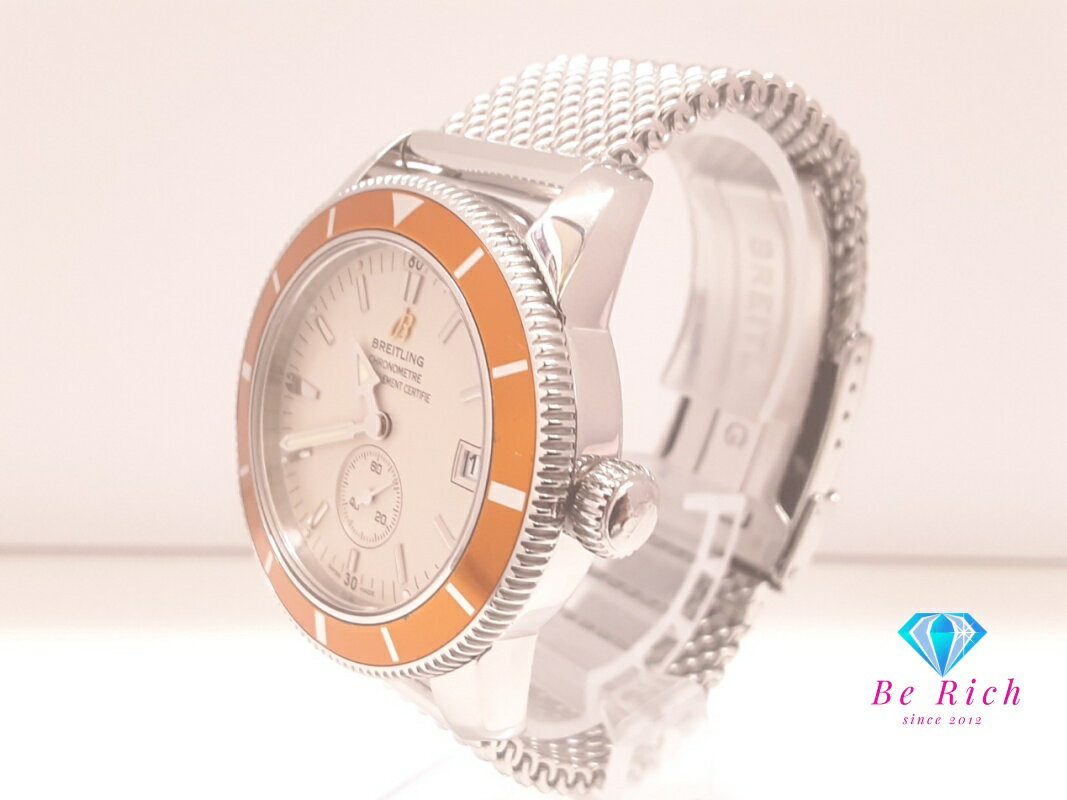 OH 仕上げ済 ブライトリング BREITLING スーパー オーシャン ヘリテージ 38 デイト 自動巻き メンズ 腕時計 A37320 スモセコ アイボリー シルバー SS ブレス アナログ オートマ AT ウォッチ Super Ocean 【中古】【送料無料】 bt3477