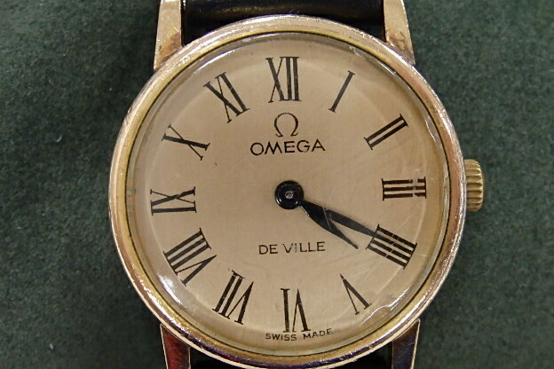 オメガ OMEGA デヴィル レディース 腕時計 ラウンド 手巻き SS GP レザー 【中古】【送料無料】 bt340