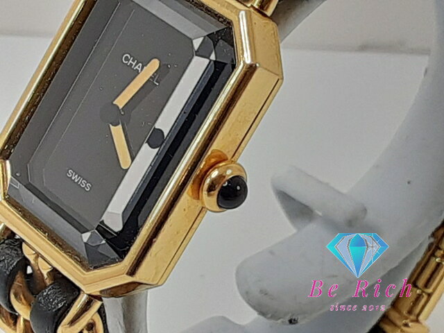 シャネル CHANEL プルミエール M H0001 レディース 腕時計 GP レザー 黒 ブラック ...