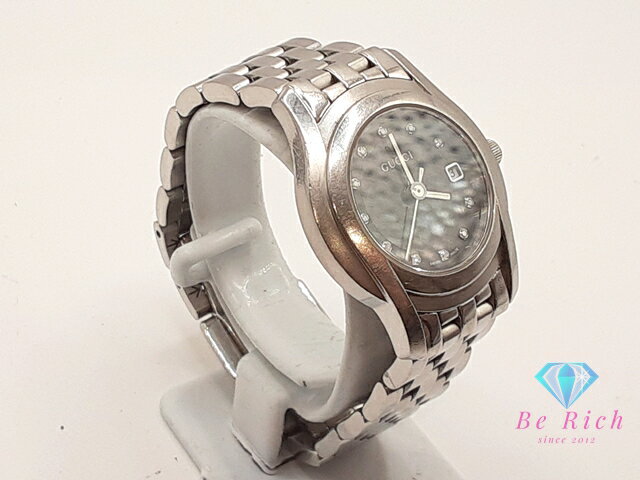 グッチ GUCCI レディース 腕時計 デイト 5500L 11P ダイヤ ラウンド 黒 ブラック シルバー SS ブレス アナログ クォーツ QZ ウォッチ 【中古】【送料無料】 bt3397