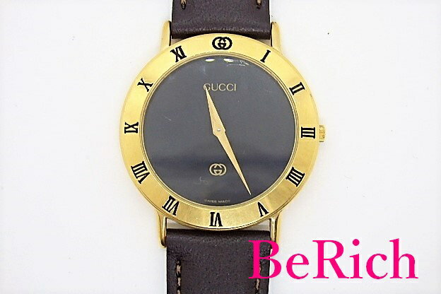 グッチ GUCCI メンズ 腕時計 3000M 黒 ブラック 文字盤 SS レザー ブレス アナログ クォーツ QZ ウォッチ 【中古】【送料無料】 bt1846のサムネイル