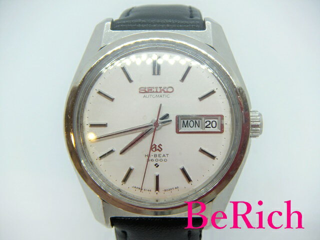 グランド セイコー Grand Seiko 6146-8000 ハイビート 36000 自動巻き メンズ 腕時計 デイデイト パール ホワイト 文字盤 SS レザー ブレス AT オートマ アナログ ウォッチ GS アンティーク 【中古】【送料無料】 sb599