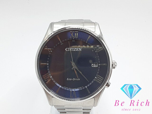 美品 シチズン CITIZEN エコ ドライブ ソーラー電波 メンズ 腕時計 デイト H415-S112907 紺 ネイビー SS アナログ クォーツ QZ ウォッチ Eco-Drive ほぼ 未使用品 【中古】【送料無料】 ht4998