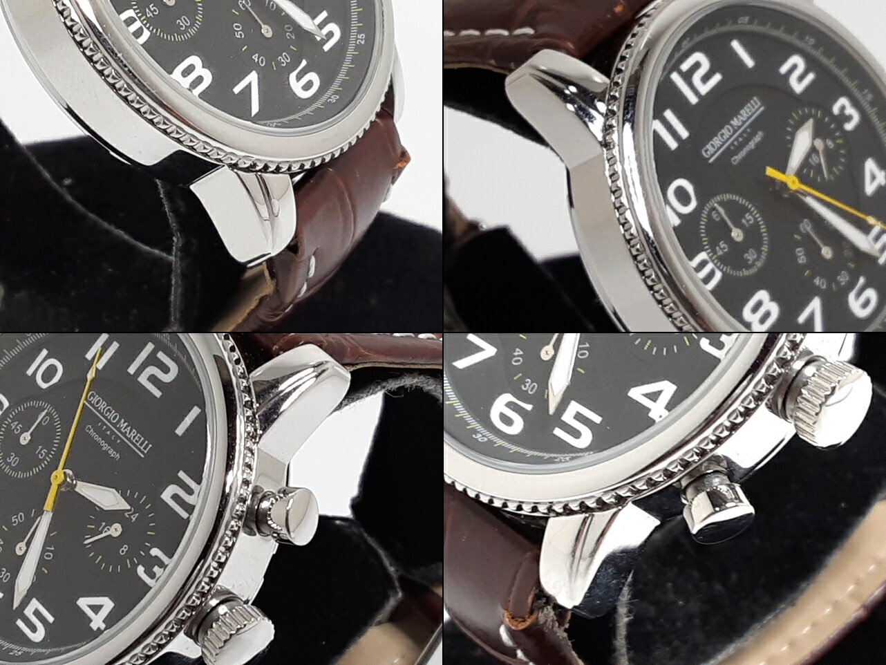 ジョルジョ マレリー GIORGIO MARELLI クロノグラフ メンズ 腕時計 黒 ブラック 茶 ブラウン SS レザー アナログ クォーツ QZ ウォッチ 【中古】【送料無料】 ht5339