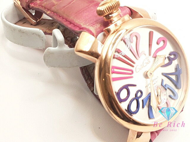 ガガミラノ GAGA MILANO マヌアーレ 48 手巻き メンズ 腕時計 5011.09S スモセコ シルバー マルチ ピンク ゴールド ブラウン 茶 SS レザー アナログ ウォッチ 【中古】【送料無料】 ht6088