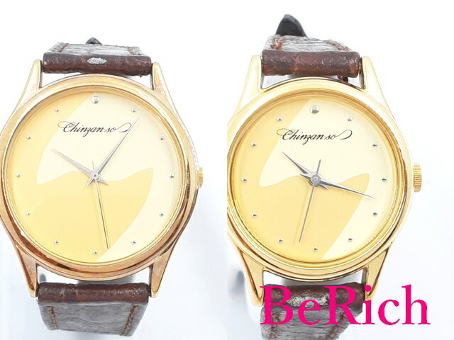 chingan-so ペア ウォッチ 腕時計 P2150 アイボリー ゴールド 文字盤 SS レザー アナログ クォーツ QZ レディース メンズ 【中古】【送...