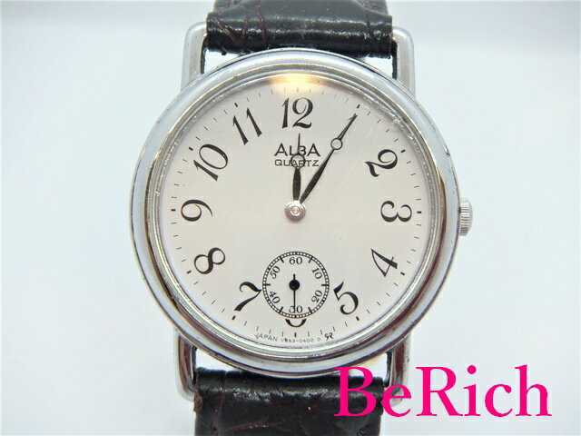 セイコー SEIKO アルバ メンズ 腕時計 V253-0180 白 ホワイト 文字盤 SS 茶 ブラウン レザー スモセコ クォーツ ウォッチ 時計 ALBA  ht3214
