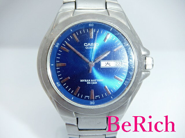 カシオ CASIO メンズ 腕時計 MTP-1228 青 ブルー 文字盤 SS シルバー デイデイト アナログ クォーツ QZ ウォッチ【中古】【送料無料】 ht3455
