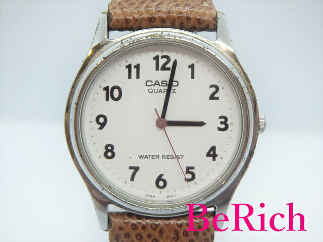 カシオ CASIO メンズ 腕時計 MQ-410 白 ホワイト 文字盤 SS レザー 茶 ブラウン QZ クォーツ ウォッチ【中古】【送料無料】 ht3264