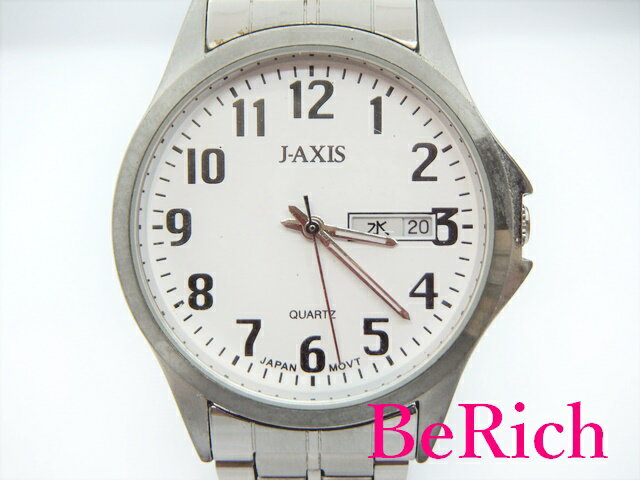 ジェイアクシス J-AXIS メンズ 腕時計 白 ホワイト 文字盤 シルバー SS アナログ クォーツ デイデイト ウォッチ 【中古】【送料無料】 ht3564