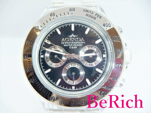 アジェンダ AGENDA メンズ 腕時計 AG-8516 黒 ブラック 文字盤 SS クリア シルバー 樹脂 デイト クロノグラフ クォーツ 【中古】【送料無料】 ht3050