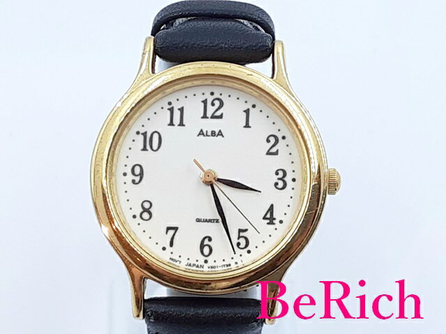 セイコー SEIKO アルバ ALBA レディース 腕時計 V501-6K00 アイボリー 文字盤 SS レザー 黒 ブラック アナログ QZ ウォッチ 【中古】【送料無料】 ht4294