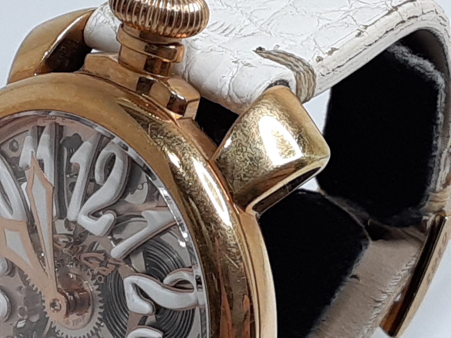 ガガミラノ GAGA MILANO マヌアーレ 48 MM 手巻き メンズ 腕時計 5311-01 スケルトン 白 ホワイト SS GP レザー ブレス アナログ ウォッチ 【中古】【送料無料】 ht5403