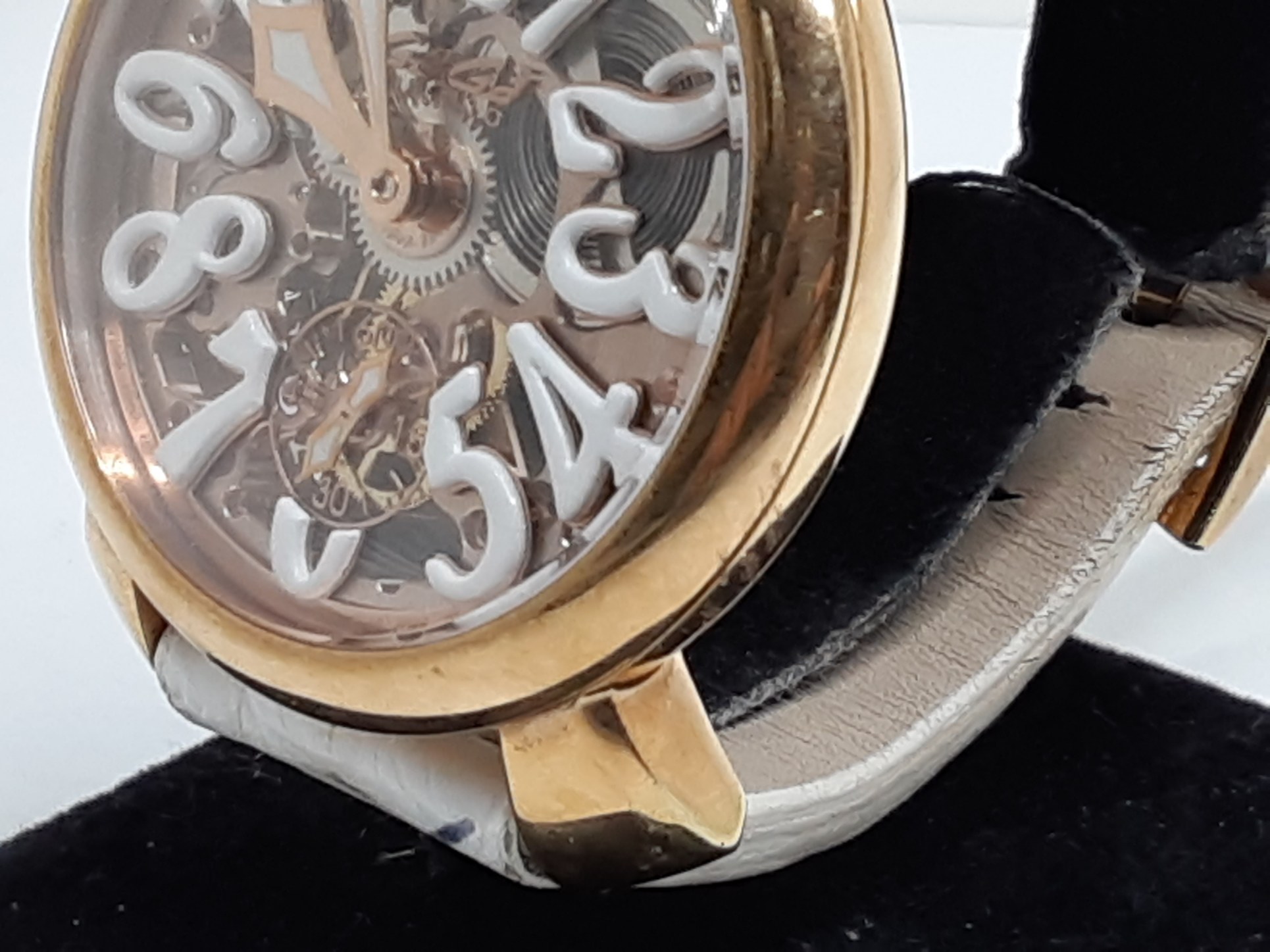 ガガミラノ GAGA MILANO マヌアーレ 48 MM 手巻き メンズ 腕時計 5311-01 スケルトン 白 ホワイト SS GP レザー ブレス アナログ ウォッチ 【中古】【送料無料】 ht5403