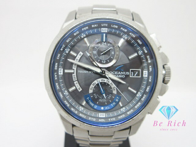 カシオ CASIO オシアナス OCW-T1000 フル メタル 電波 ソーラー クロノグラフ メンズ 腕時計 黒 ブラック チタン ブレス クォーツ QZ ウォッチ チタニウム 【中古】【送料無料】 ht6540