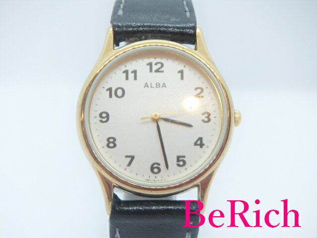 セイコー SEIKO アルバ メンズ 腕時計 V501-1B80 白 ホワイト 文字盤 SS レザー 黒 ブラック GP クォーツ ウォッチ ALBA 【中古】【送料無料】 ht4144