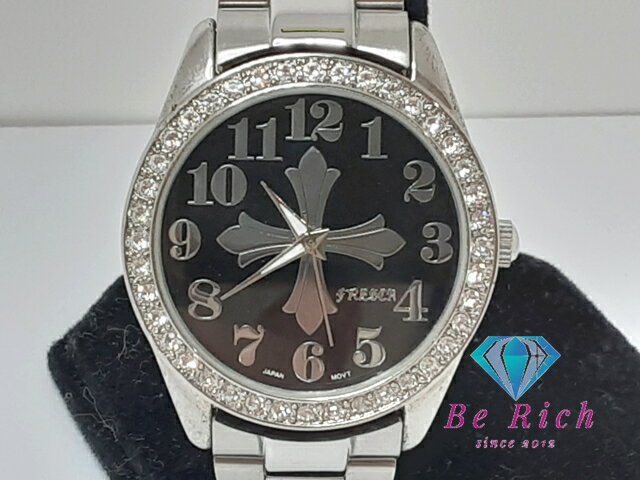 フレスカ FRESCA メンズ 腕時計 E91138 黒 ブラック SS ブレス ラインストーン アナログ クォーツ QZ ..