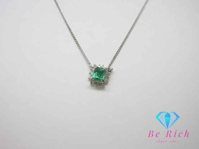 Pt850 プラチナ エメラルド 0.32ct ダイヤモンド 0.12ct 付 デザイン ネックレス ペンダント メレ 宝石 ジュエリー アクセサリー 【中古】【送料無料】th10654