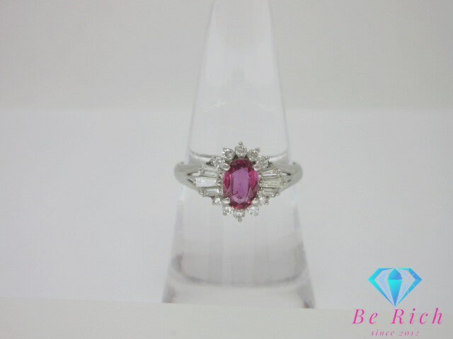 Pt850 プラチナ ルビー 0.74ct ダイヤモンド 0.38ct 付 デザイン リング 指輪 14号 宝石 ジュエリー アクセサリー 【中古】【送料無料】th12221