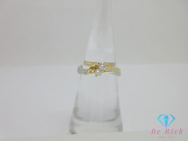 K18 Pt900 イエロー ゴールド プラチナ ダイヤモンド 0.15ct 付 デザイン コンビ リング 指輪 8号 YG 18金 750 メレ 宝石 ジュエリー アクセサリー 【中古】【送料無料】th12990