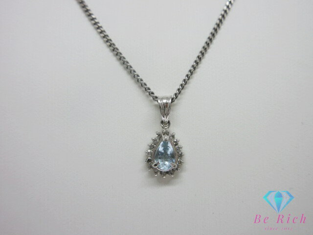 Pt850 Pt プラチナ カラーストーン 0.34ct ダイヤモンド 0.13ct 付 デザイン ネックレス ペンダント メレ 宝石 ジュエリー アクセサリー 【中古】【送料無料】 th13909