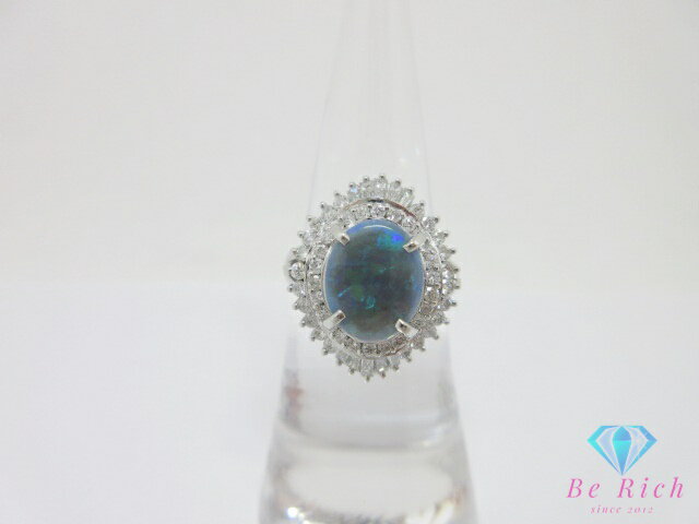 樂天商城 - 仕上げ済 Pt900 プラチナ ブラックオパール 1.25ct ダイヤモンド 0.79ct 付 デザイン リング 指輪 12号 ソーティング メレ 宝石 ジュエリー アクセサリー 【中古】【送料無料】th14125