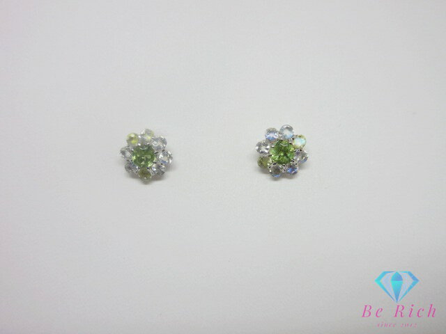 樂天商城 - K14 WG カラーストーン 付 花 フラワー モチーフ デザイン スタッド ピアス 14金 585 宝石 ジュエリー アクセサリー 【中古】【送料無料】th14180