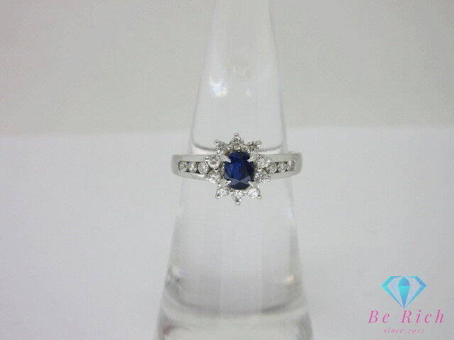 樂天商城 - Pt900 プラチナ サファイア 0.33ct ダイヤモンド 0.445ct 付 デザイン リング 指輪 9号 鑑別書 メレ 宝石 ジュエリー アクセサリー 【中古】【送料無料】th14428