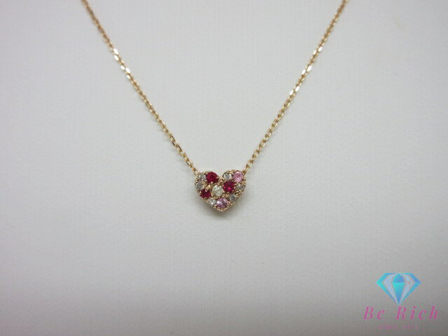 樂天商城 - K18 PG カラーストーン 0.06ct ダイヤモンド 0.09ct 付 ハートモチーフ デザイン ネックレス ペンダント 18金 750 ピンク ゴールド 宝石 ジュエリー アクセサリー 【中古】【送料無料】 th14554